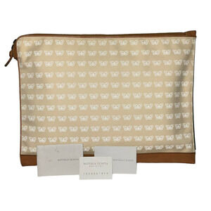 Bottega Veneta Rare Vintage Cotton Leather Butterfly Envelope Clutch Beige EUC